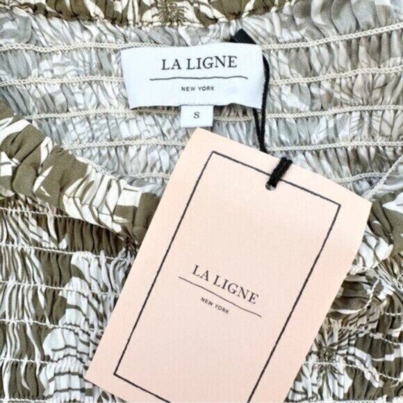 NWT La Ligne Pyper Green White Silk Smocked Meghan Markle Maxi Dress Size S - Picture 10 of 12